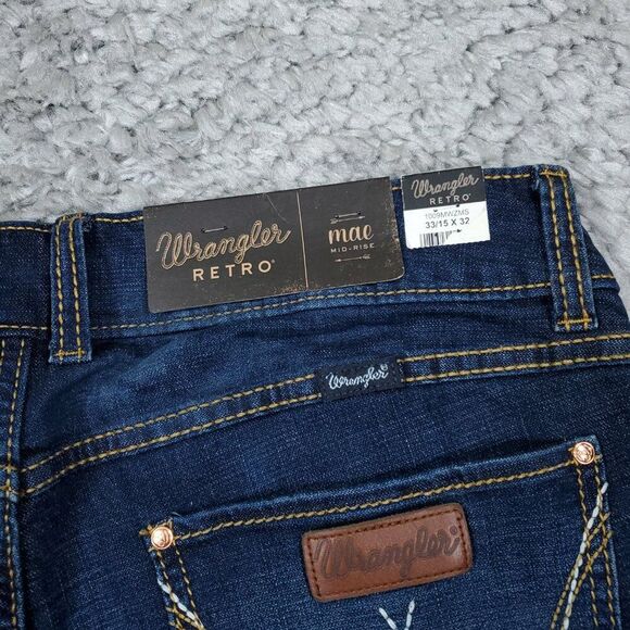 Wrangler Retro Mae Mid Rise Bootcut Jeans Dark Wash Blue Stretch Size 15 33 x 32 - Picture 3 of 7